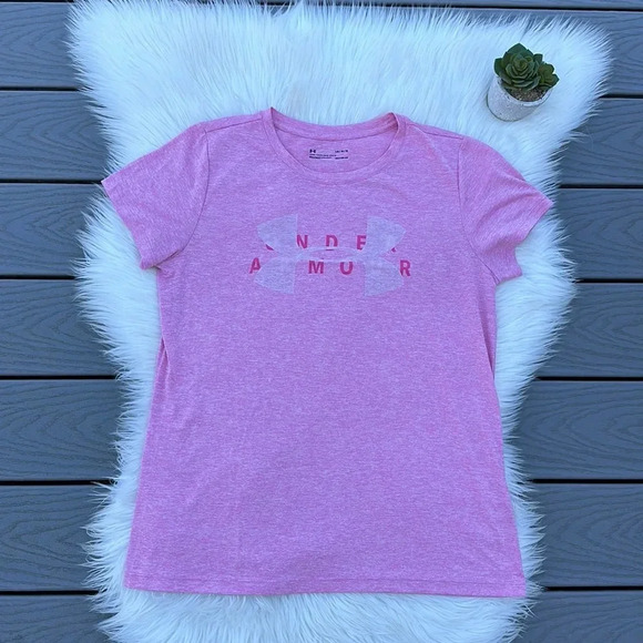 Under Armour Tops - Under Armour pink heat gear logo tee